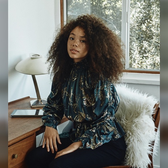 Portobello Mock Neck Silk Top (Color - Cheetah) - Picture 2 of 6